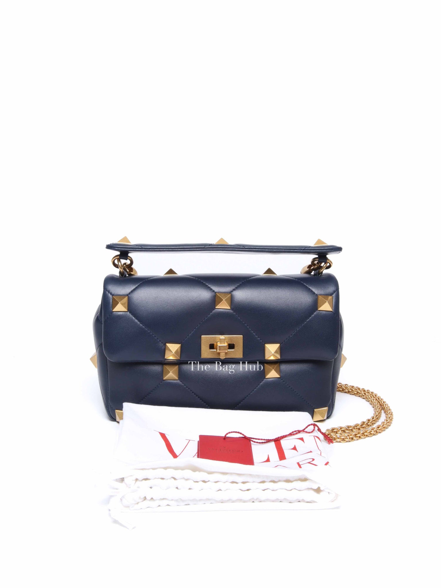 Valentino Marine Quilted Nappa Lambskin Large Roman Stud Shoulder Bag