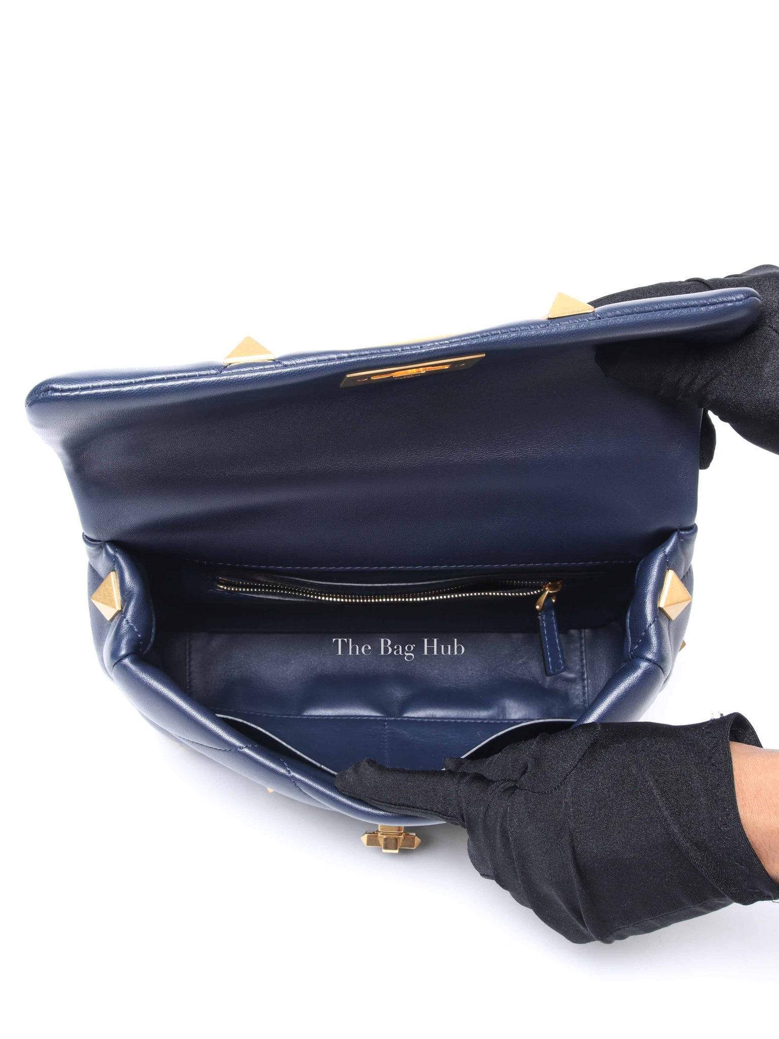 Valentino Marine Quilted Nappa Lambskin Large Roman Stud Shoulder Bag
