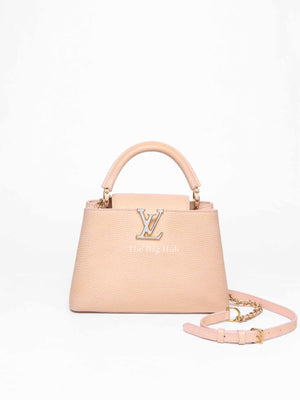 Louis Vuitton Metallic Pink Yellow Leather Seashell Capucines BB Bag