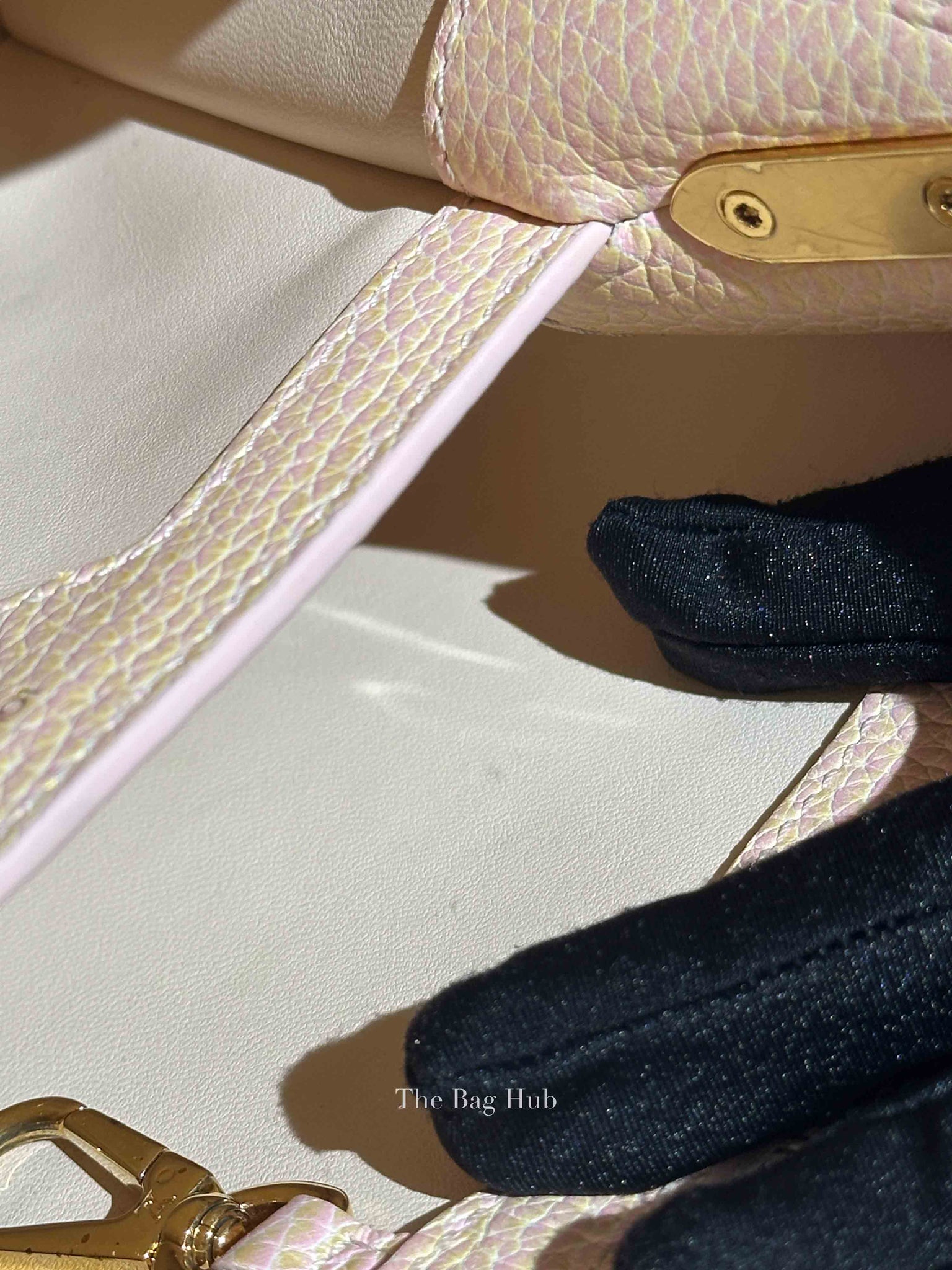Louis Vuitton Metallic Pink Yellow Leather Seashell Capucines BB Bag