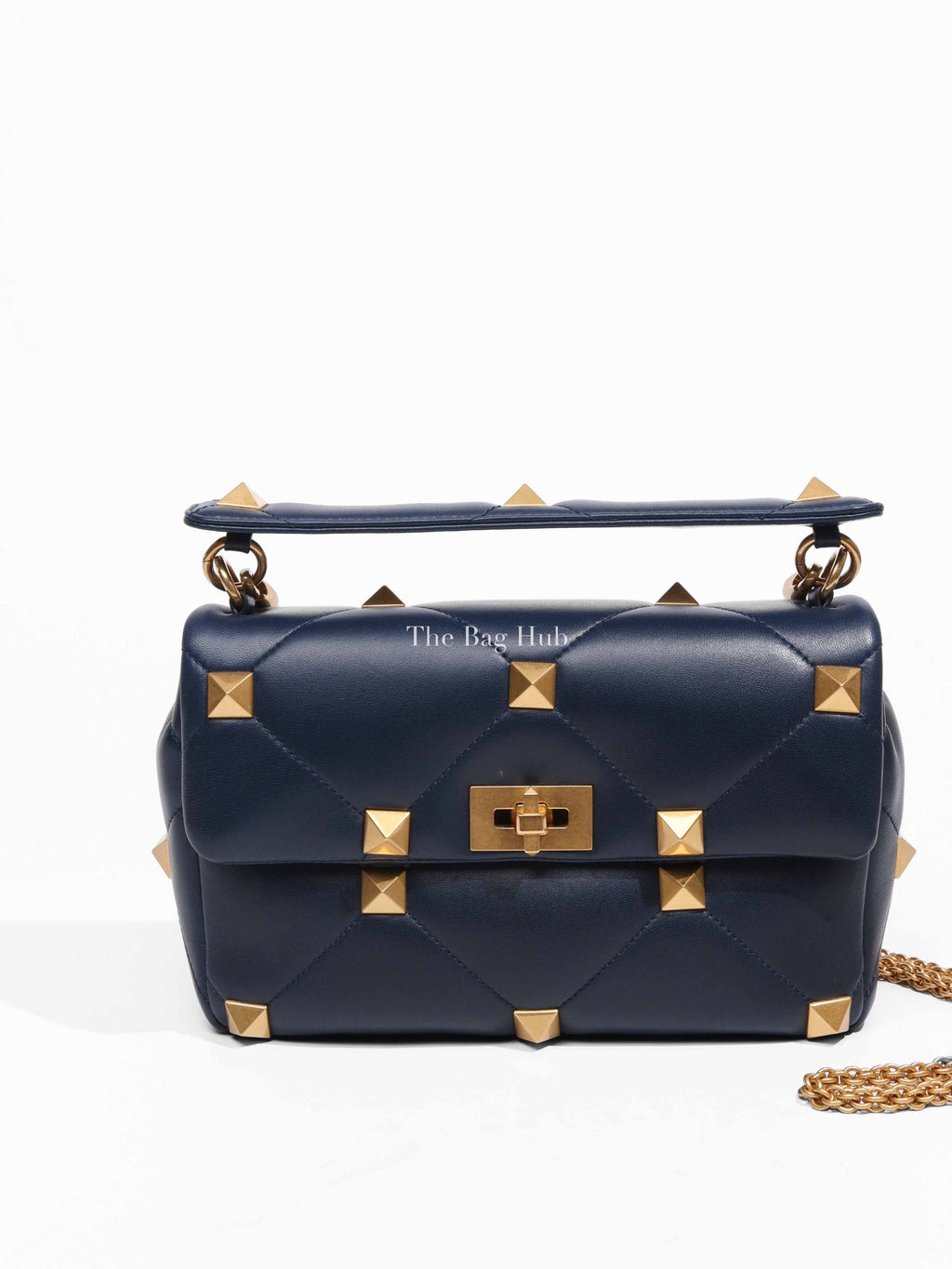 Valentino Marine Quilted Nappa Lambskin Large Roman Stud Shoulder Bag