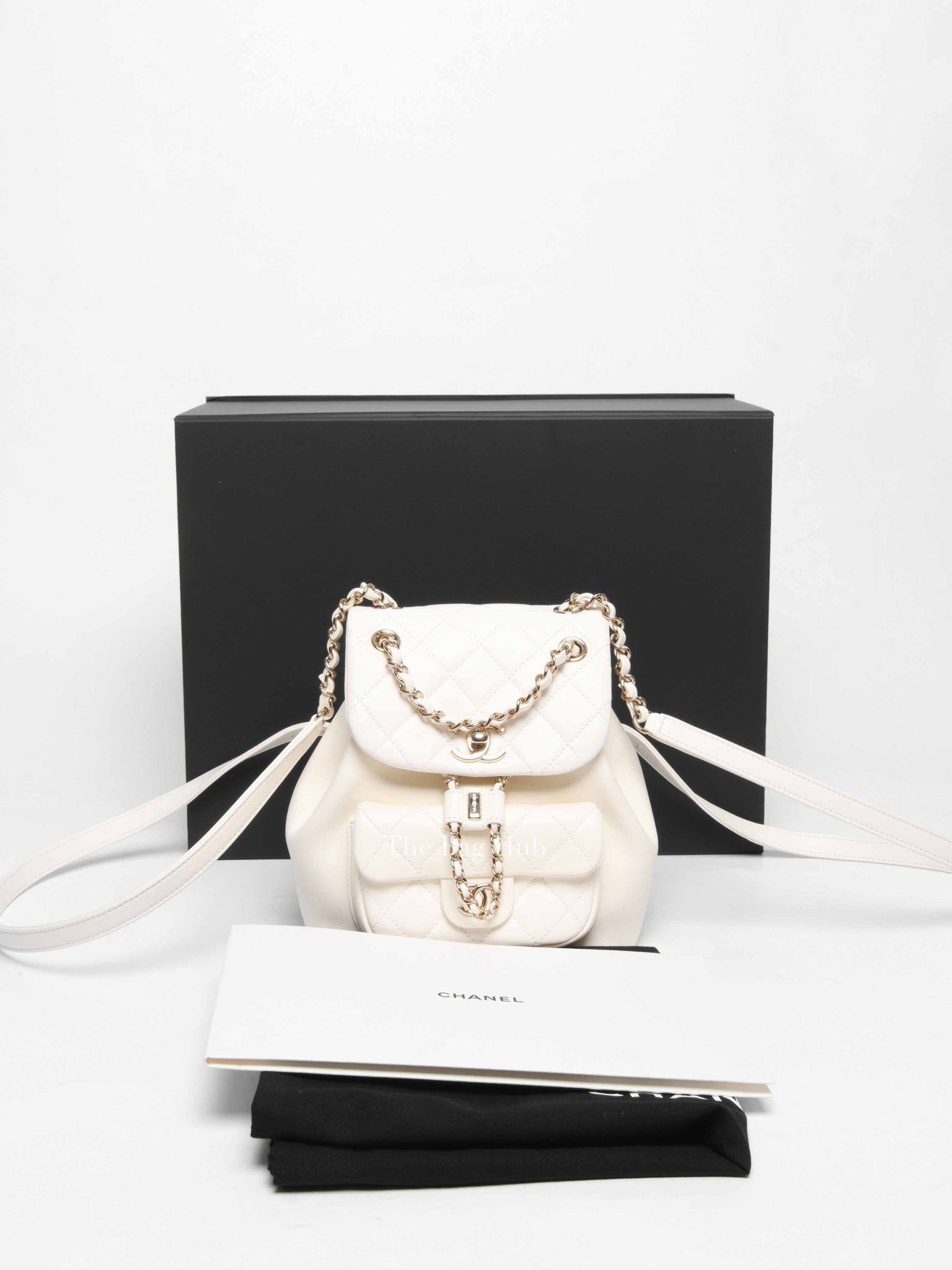 Chanel White Quilted Shiny Aged Calfskin Duma Drawstring Small Backpack