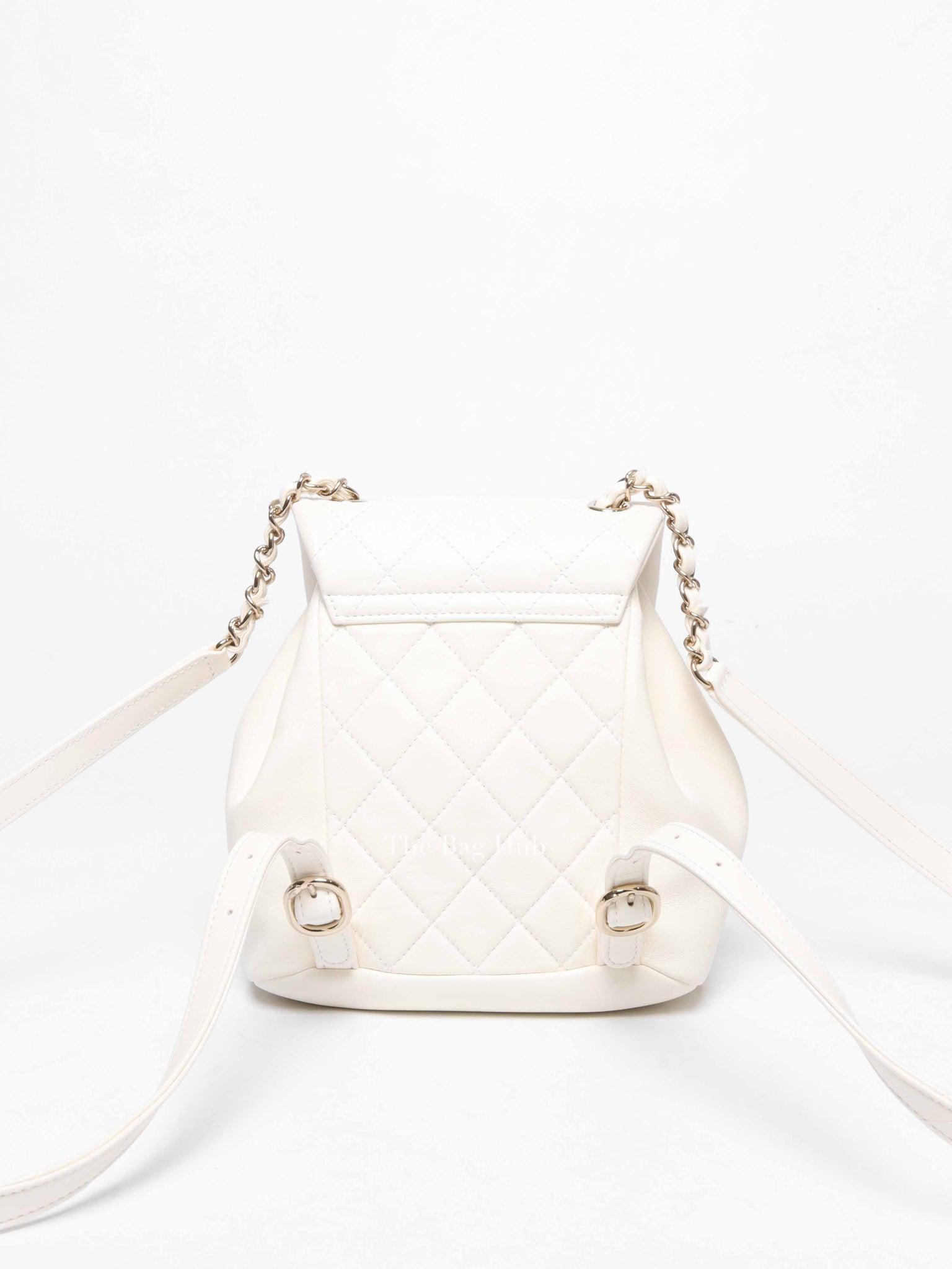 Chanel White Quilted Shiny Aged Calfskin Duma Drawstring Small Backpack