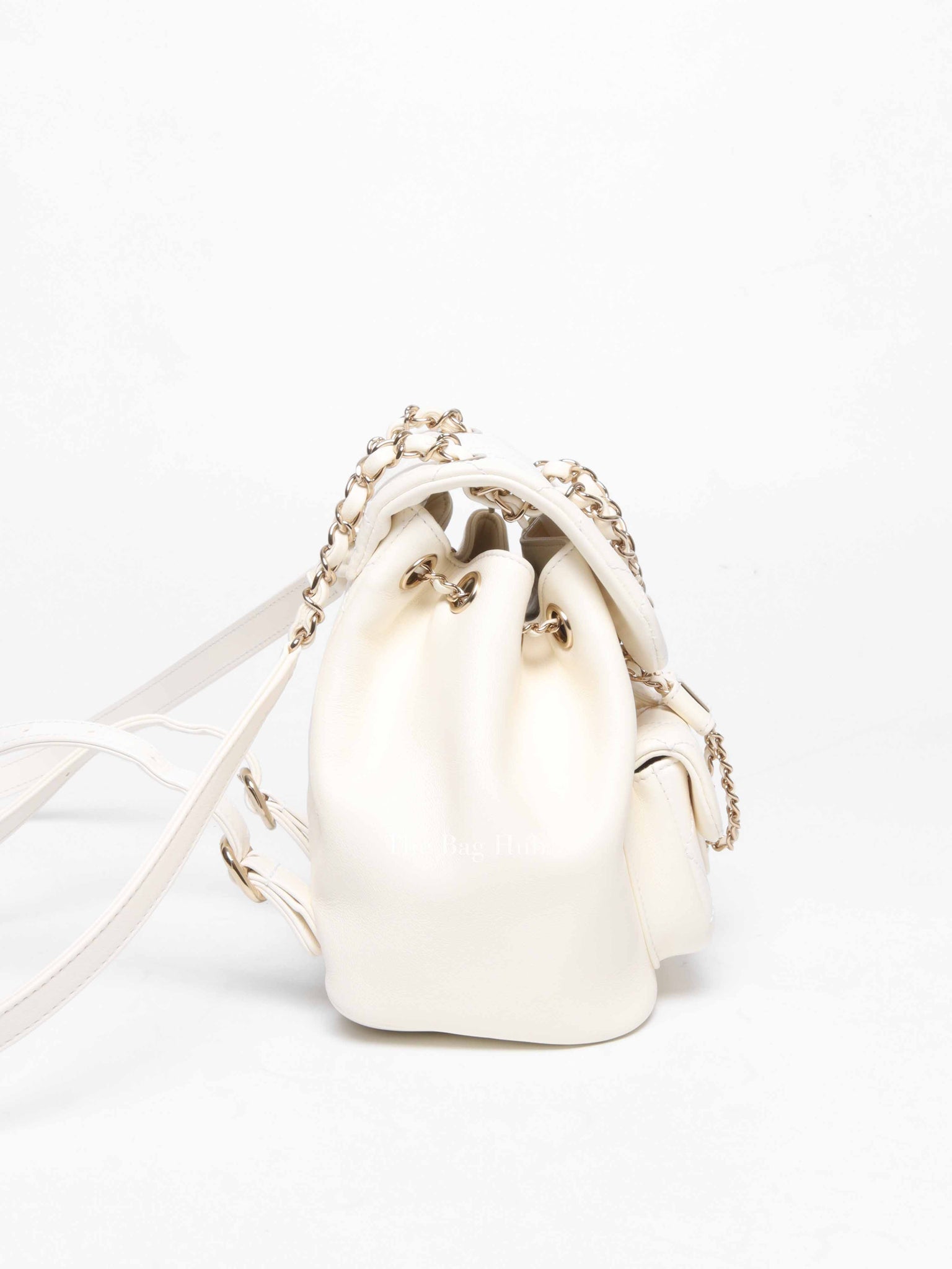 Chanel White Quilted Shiny Aged Calfskin Duma Drawstring Small Backpack