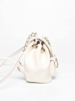 Chanel White Quilted Shiny Aged Calfskin Duma Drawstring Small Backpack