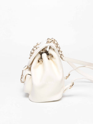 Chanel White Quilted Shiny Aged Calfskin Duma Drawstring Small Backpack