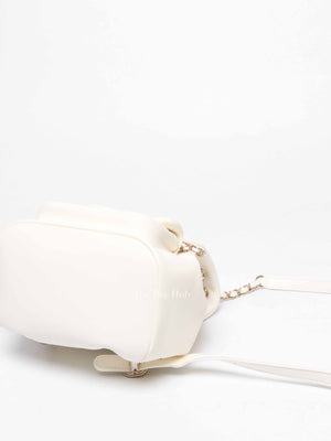 Chanel White Quilted Shiny Aged Calfskin Duma Drawstring Small Backpack