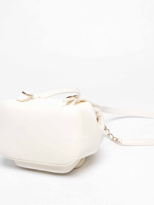Chanel White Quilted Shiny Aged Calfskin Duma Drawstring Small Backpack
