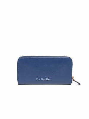 Prada Blue Vitello Move Leather Zip Around Wallet