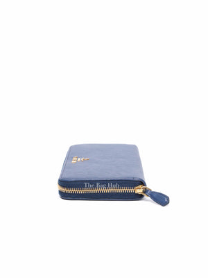 Prada Blue Vitello Move Leather Zip Around Wallet