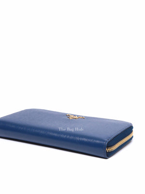 Prada Blue Vitello Move Leather Zip Around Wallet