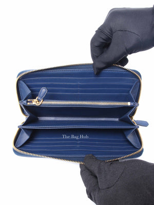 Prada Blue Vitello Move Leather Zip Around Wallet