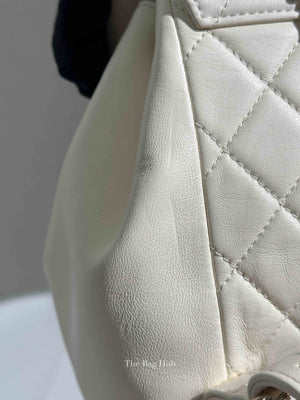 Chanel White Quilted Shiny Aged Calfskin Duma Drawstring Small Backpack