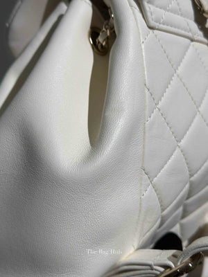 Chanel White Quilted Shiny Aged Calfskin Duma Drawstring Small Backpack