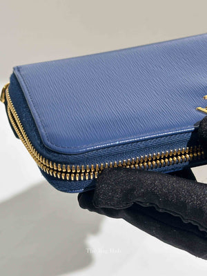 Prada Blue Vitello Move Leather Zip Around Wallet