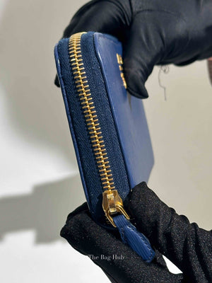 Prada Blue Vitello Move Leather Zip Around Wallet