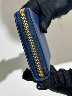Prada Blue Vitello Move Leather Zip Around Wallet