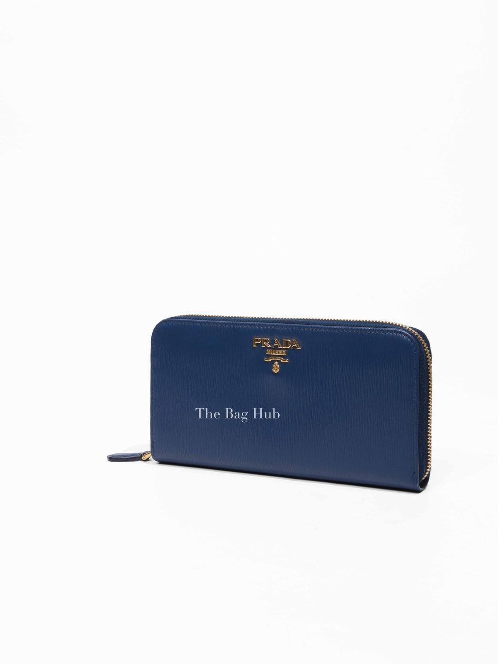 Prada Blue Vitello Move Leather Zip Around Wallet