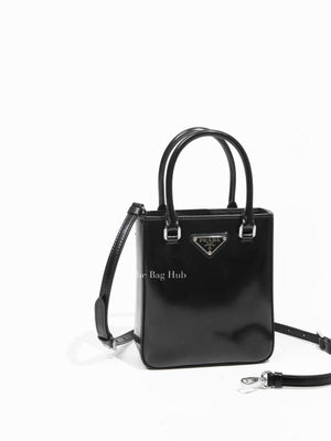 Prada Black Spazzolato Leather Small Tote Shoulder Bag