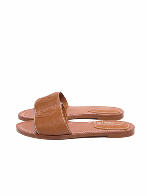 Louis Vuitton Cognac Grained Calfskin Lock It Flat Mule Size 37