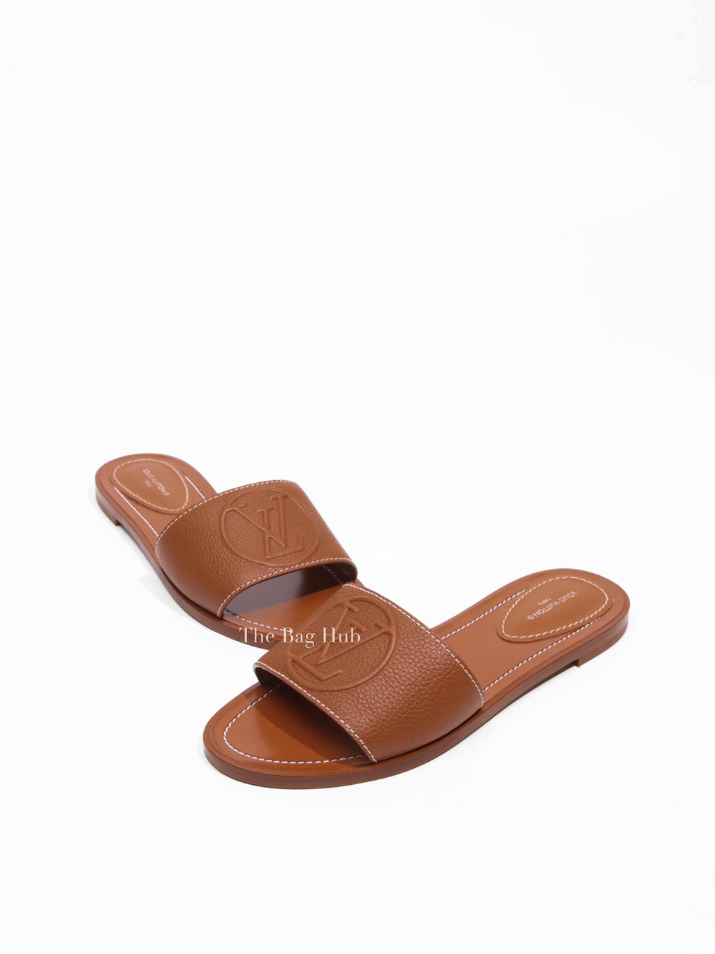 Louis Vuitton Cognac Grained Calfskin Lock It Flat Mule Size 37