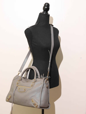 Balenciaga Gray Leather Metallic Edge City Bag GHW