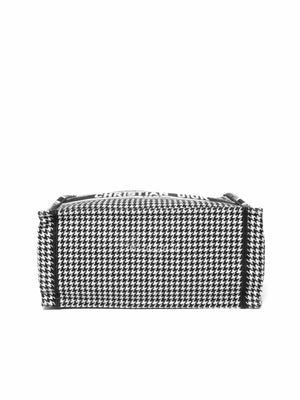 Christian Dior Black White Embroidered Canvas Houndstooth Medium Book Tote