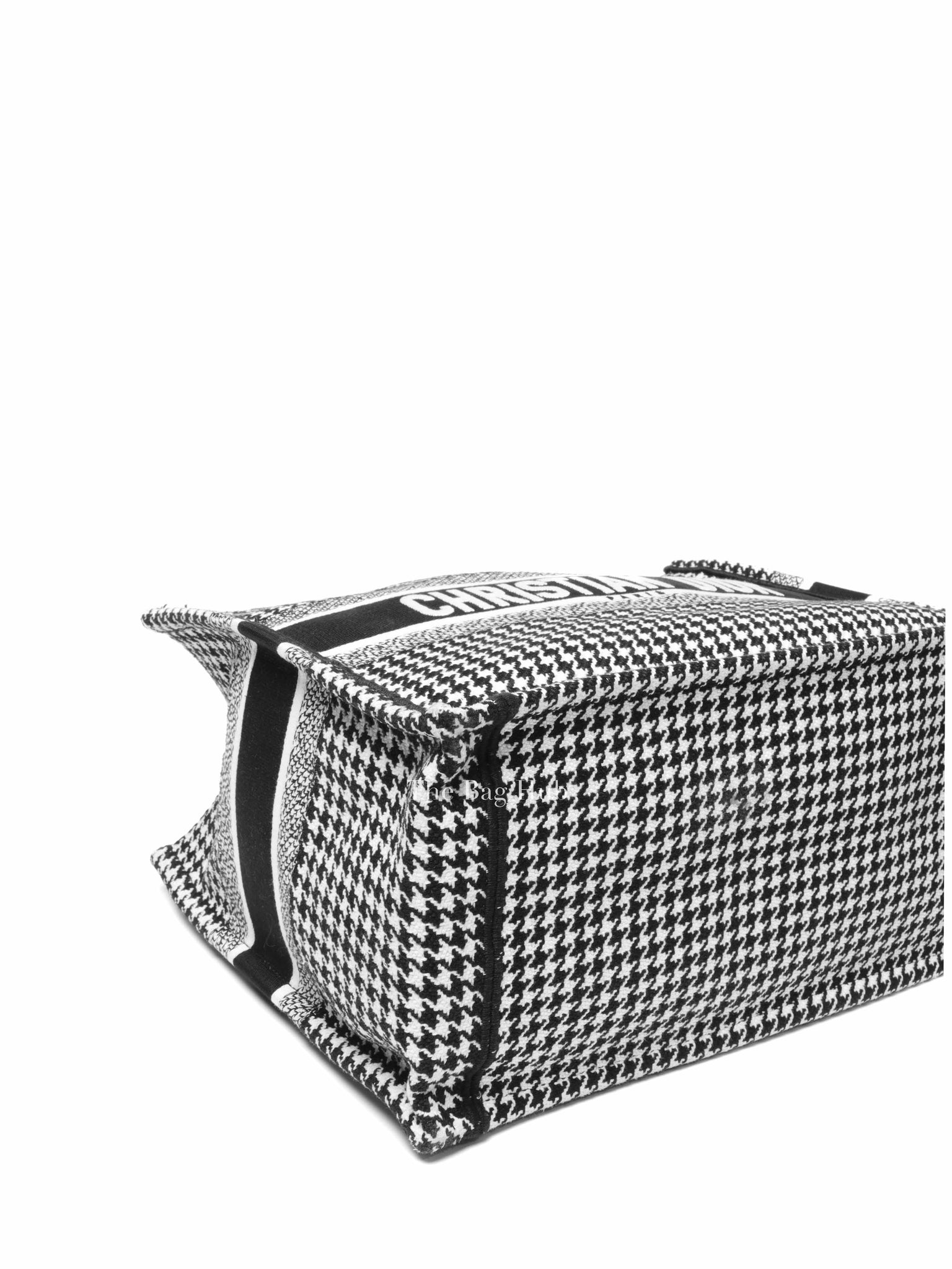 Christian Dior Black White Embroidered Canvas Houndstooth Medium Book Tote