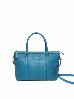 Gucci Blue Leather Micro Guccissima Convertible Satchel Small Handle Bag