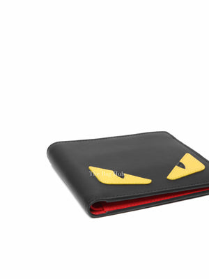 Fendi Black Vitello Century Leather Monster Eyes Bi-Fold Wallet