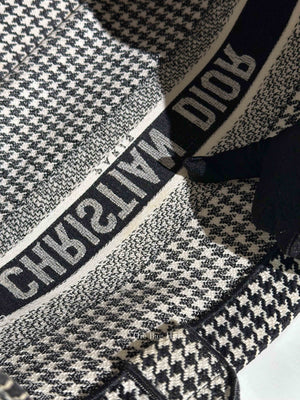 Christian Dior Black White Embroidered Canvas Houndstooth Medium Book Tote