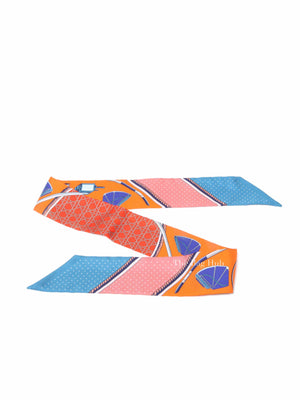 Hermes Orange/Cobalt/Vermillon Silk Les Voitures A Transformation Twilly