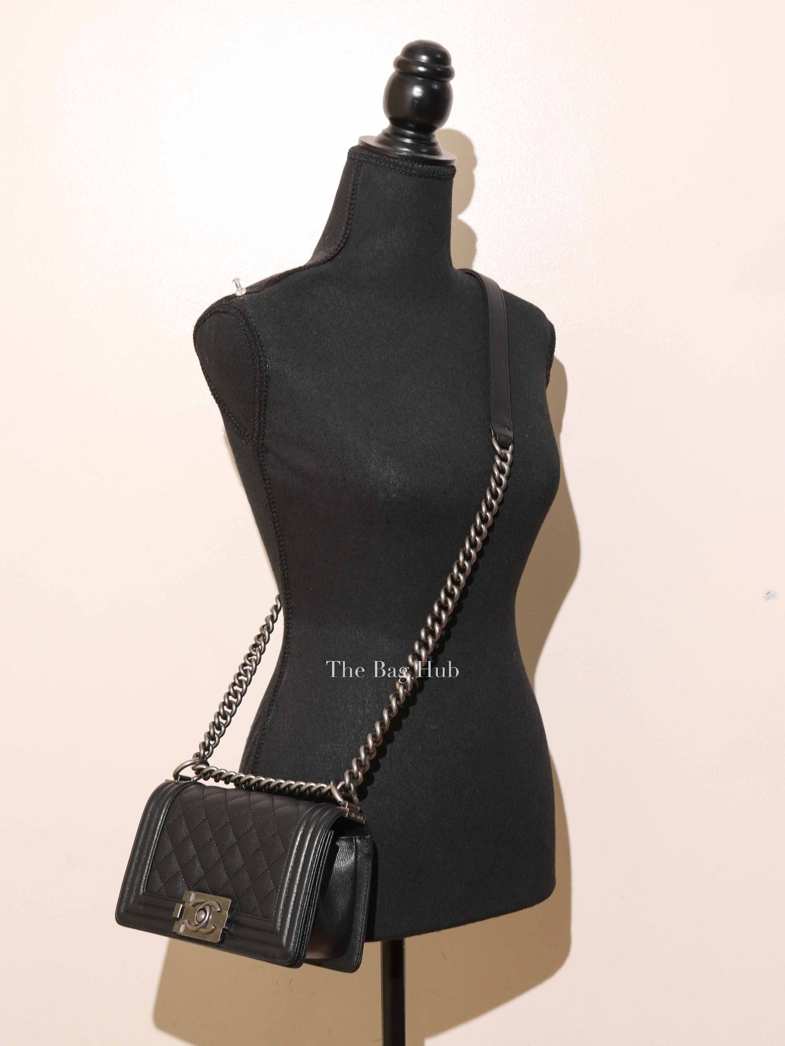 Chanel Black Caviar Leather Boy Small Handbag RHW