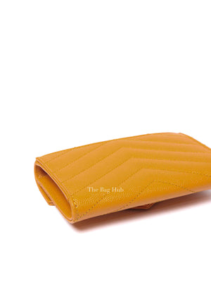 Saint Laurent Mustard Grain De Poudre Leather Cassandre Matelasse Small Envelope Wallet
