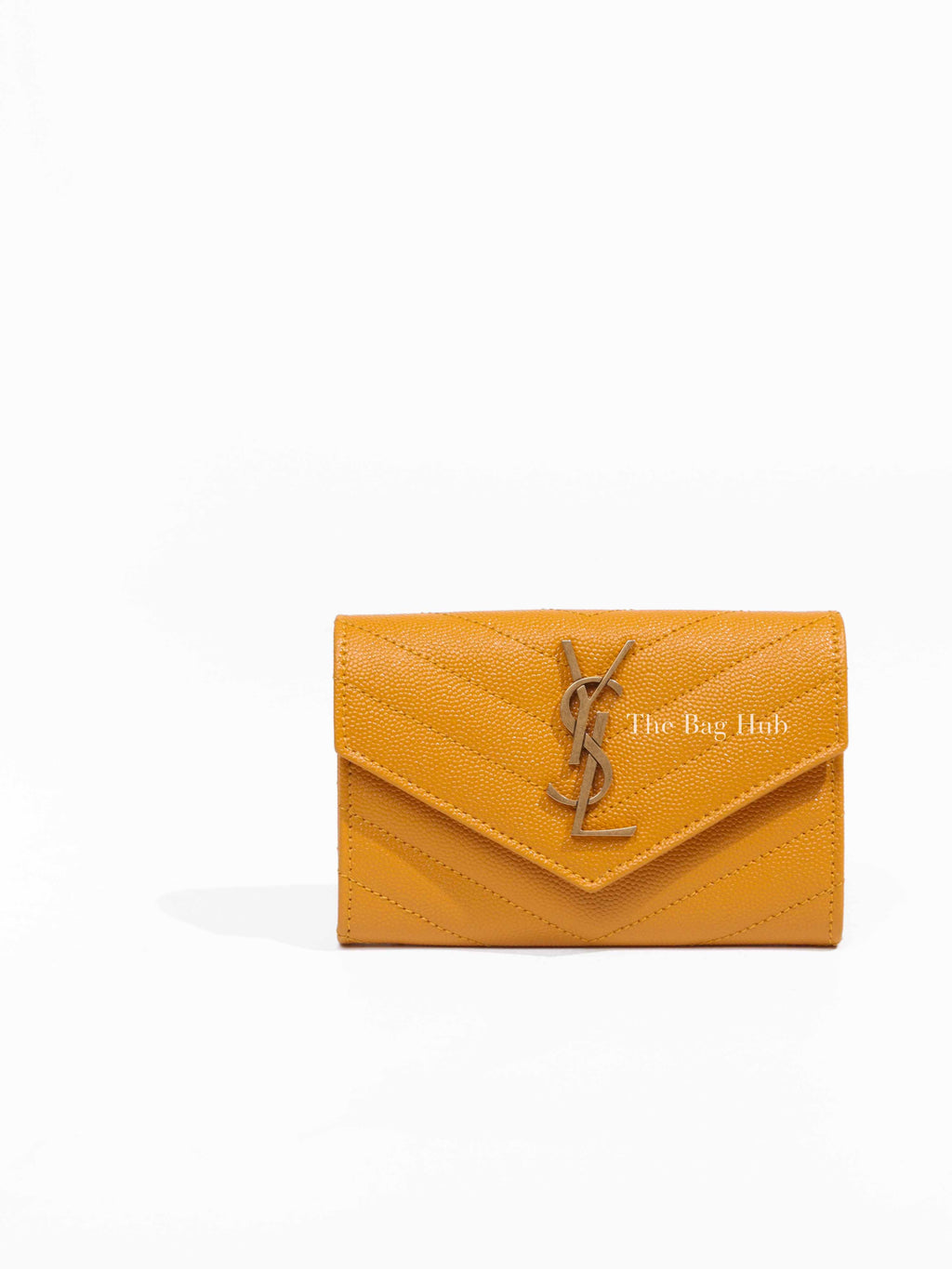 Saint Laurent Mustard Grain De Poudre Leather Cassandre Matelasse Small Envelope Wallet