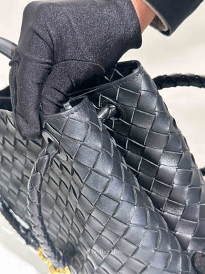 Bottega Veneta Black Intrecciato Lambskin Leather Medium Andiamo Top Handle Bag