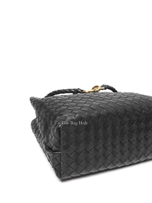 Bottega Veneta Black Intrecciato Lambskin Leather Medium Andiamo Top Handle Bag
