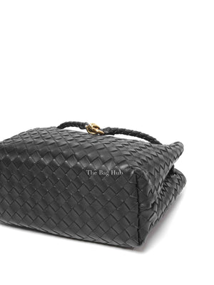 Bottega Veneta Black Intrecciato Lambskin Leather Medium Andiamo Top Handle Bag