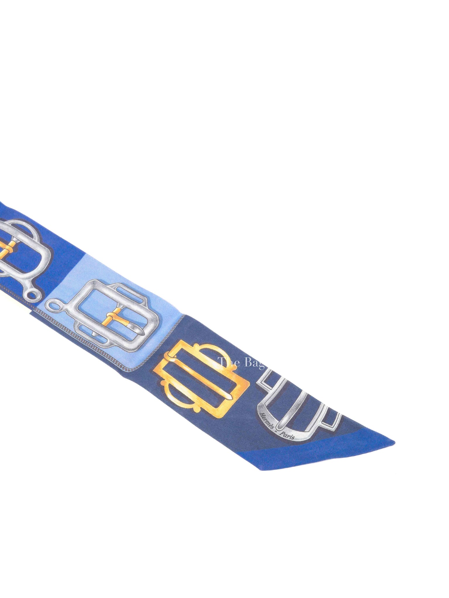 Hermes Blue Silk Buckle Pattern Twilly