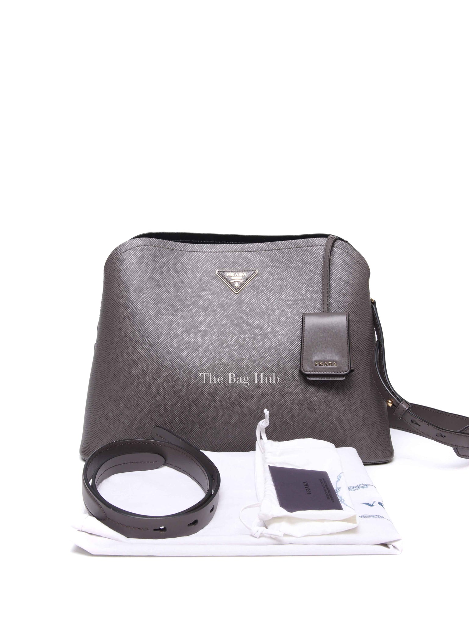 Prada Fumo/Nero Saffiano Matinee Shoulder Bag 1BA249
