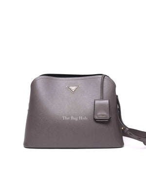 Prada Fumo/Nero Saffiano Matinee Shoulder Bag 1BA249