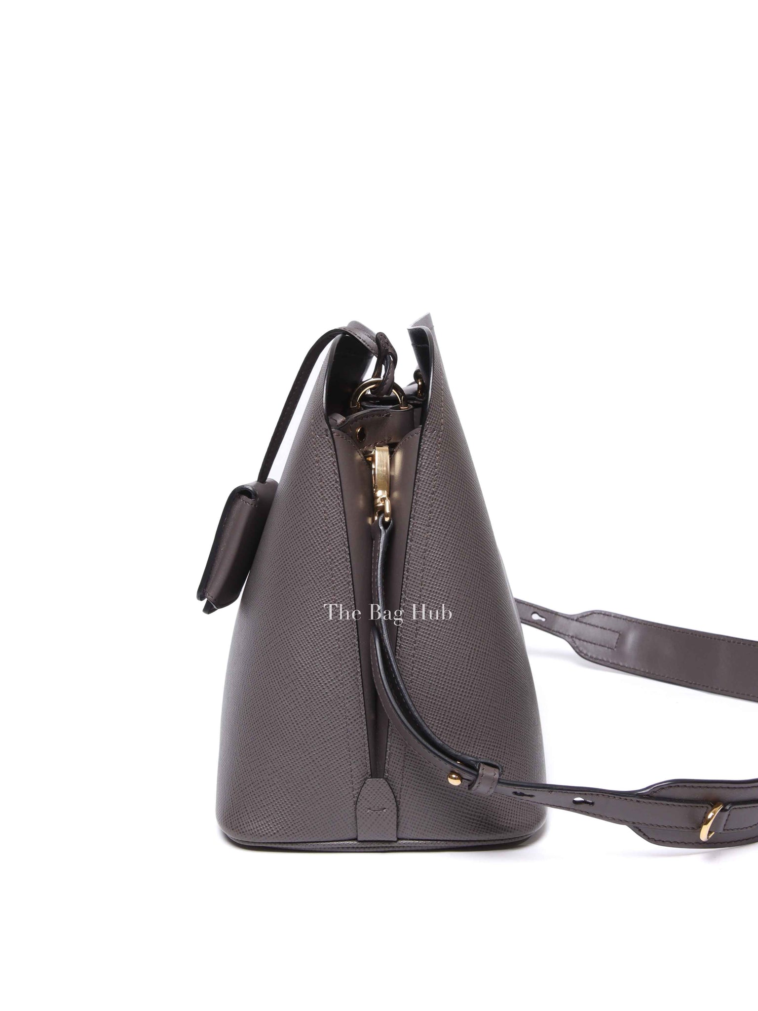 Prada Fumo/Nero Saffiano Matinee Shoulder Bag 1BA249