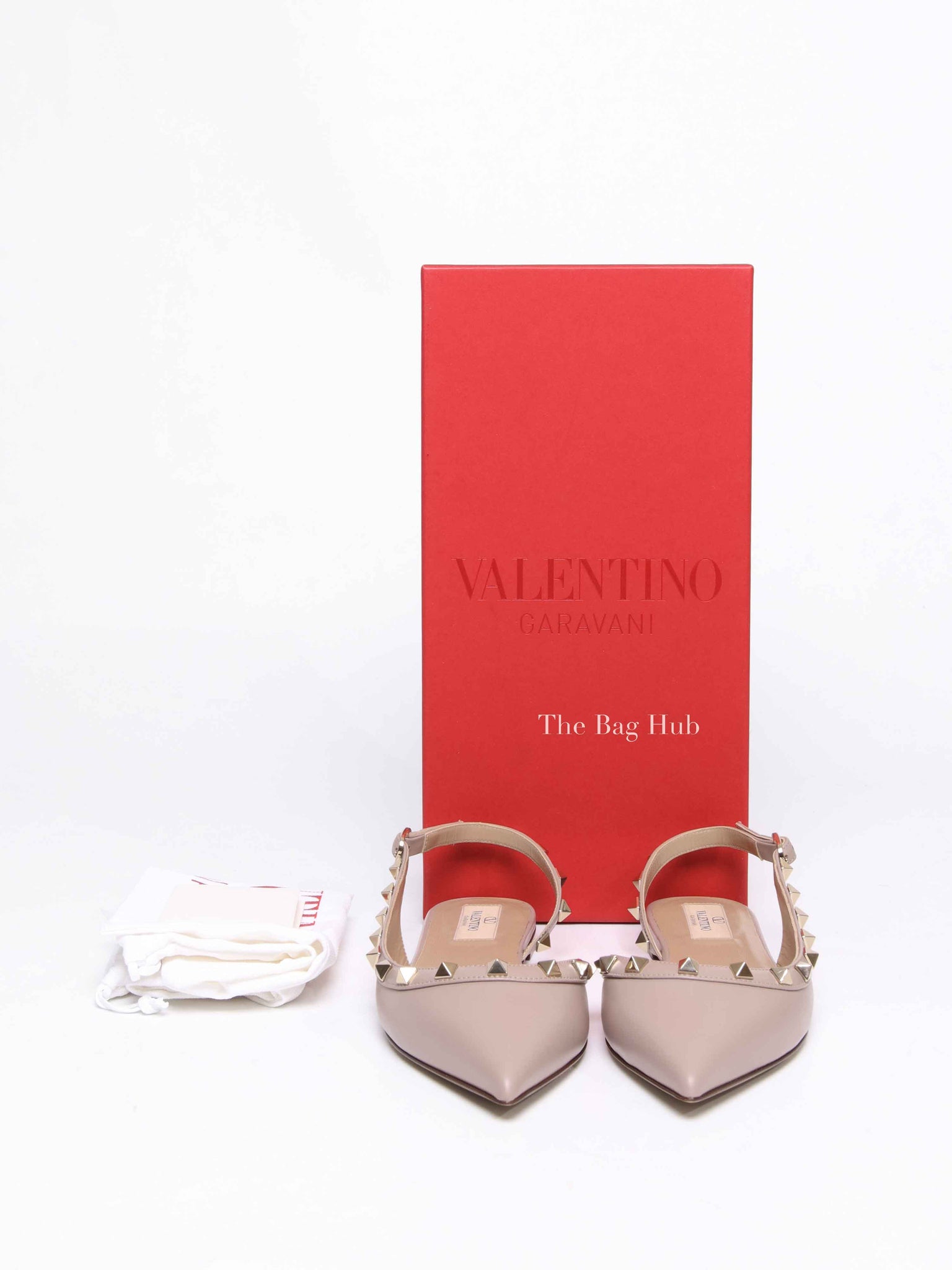 Valentino Garavani Poudre Leather Rockstud Slingback Flats Size 36