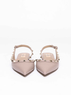 Valentino Garavani Poudre Leather Rockstud Slingback Flats Size 36