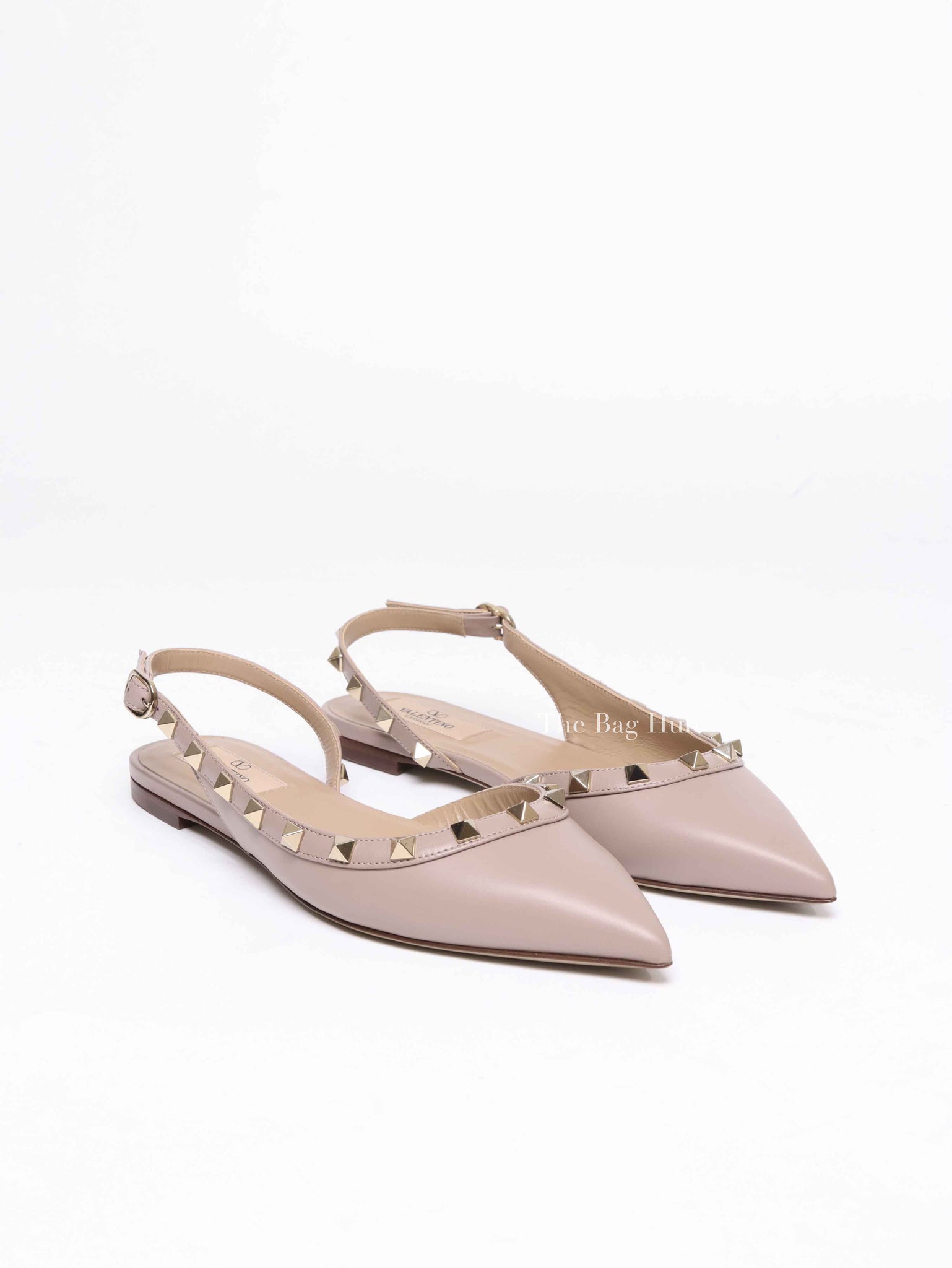 Valentino Garavani Poudre Leather Rockstud Slingback Flats Size 36