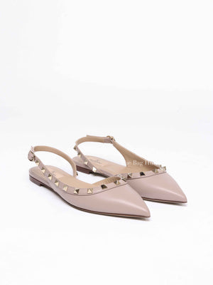 Valentino Garavani Poudre Leather Rockstud Slingback Flats Size 36