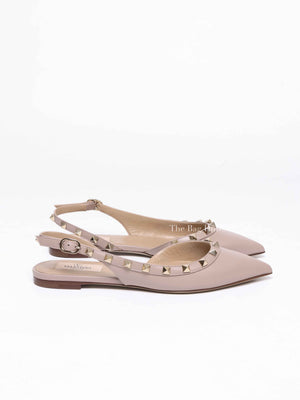 Valentino Garavani Poudre Leather Rockstud Slingback Flats Size 36