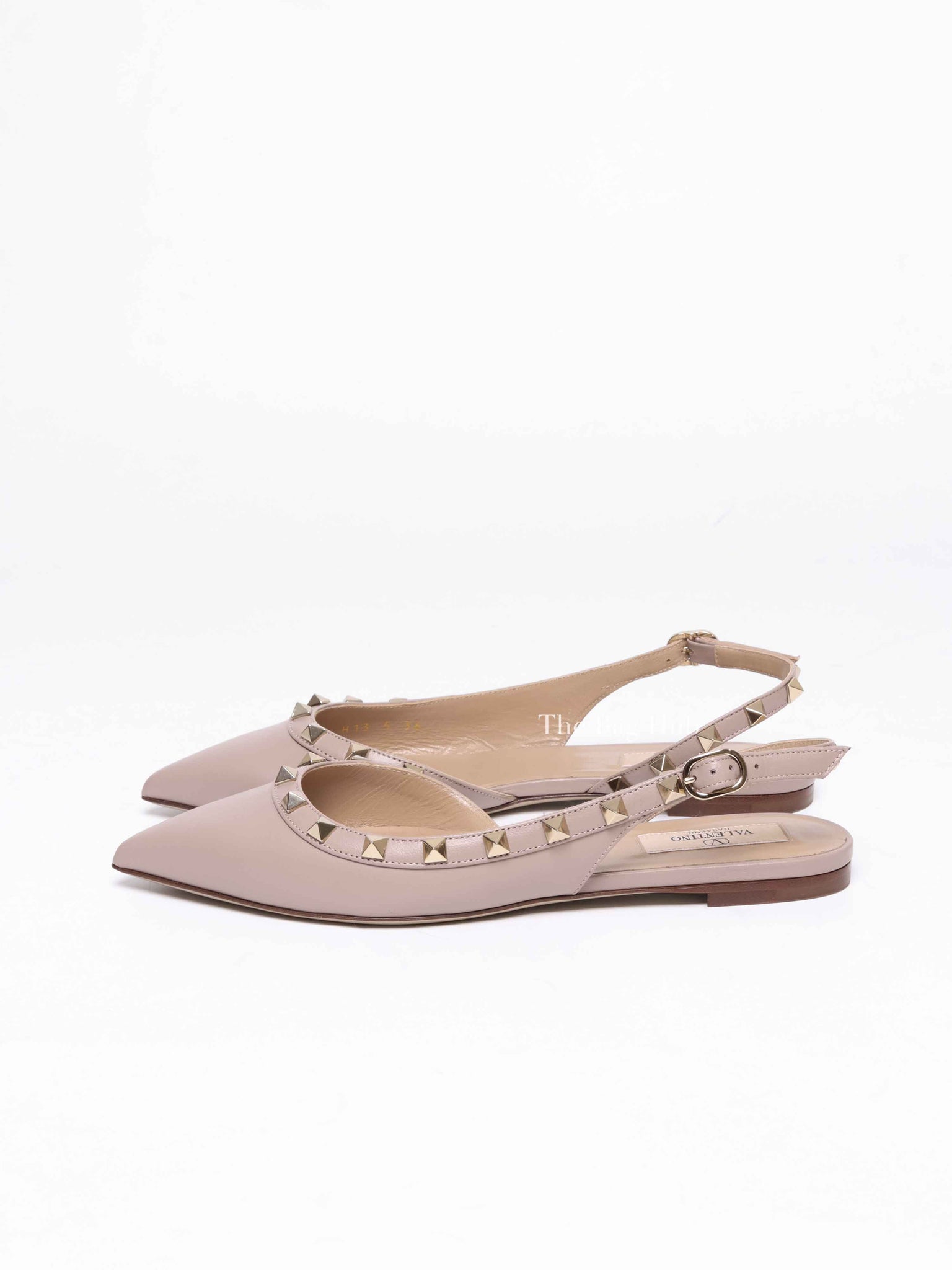 Valentino Garavani Poudre Leather Rockstud Slingback Flats Size 36