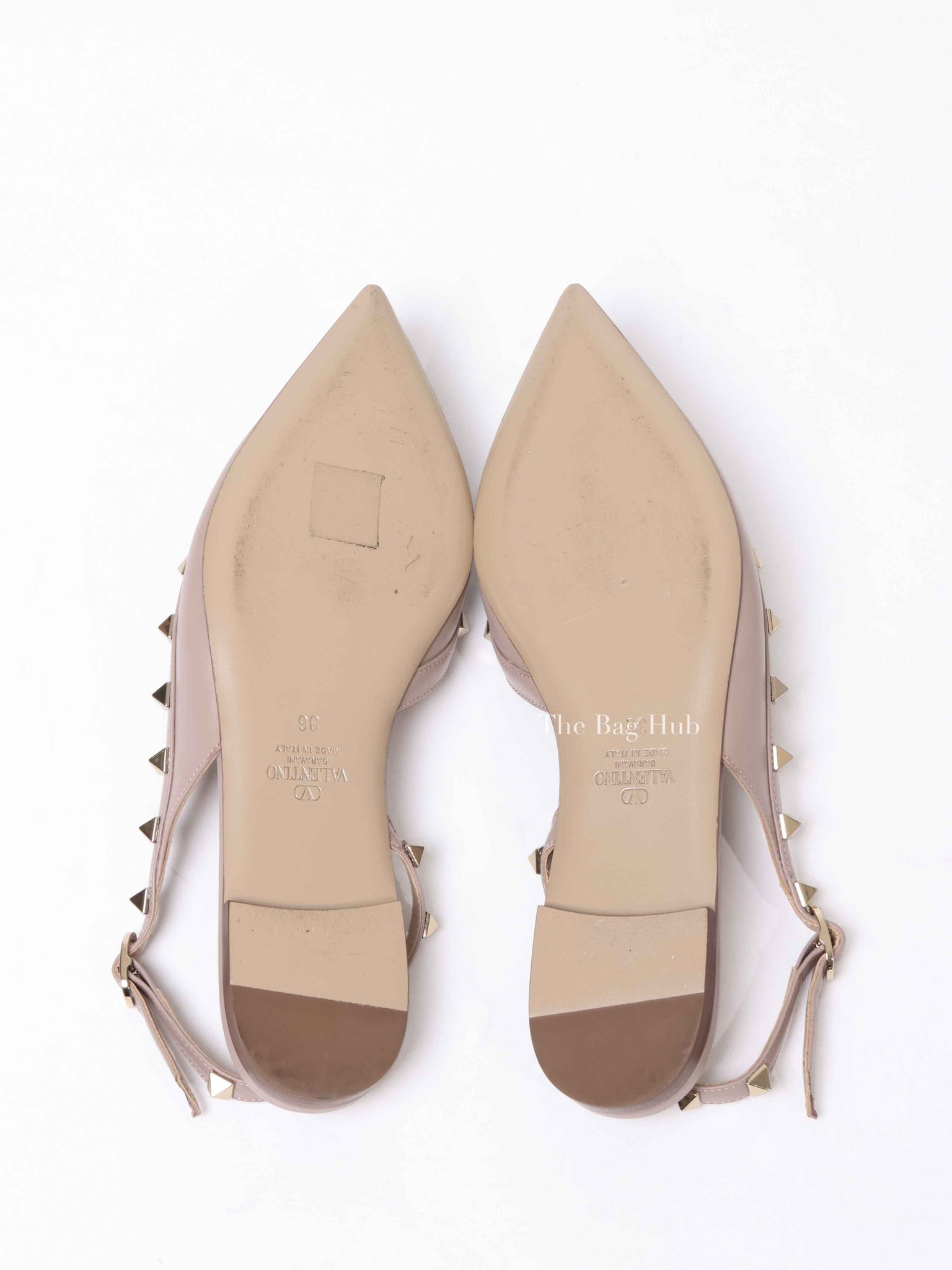 Valentino Garavani Poudre Leather Rockstud Slingback Flats Size 36