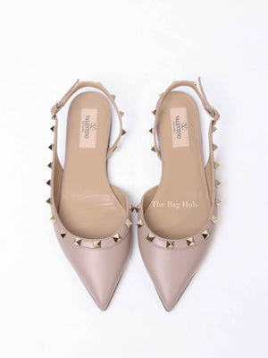 Valentino Garavani Poudre Leather Rockstud Slingback Flats Size 36